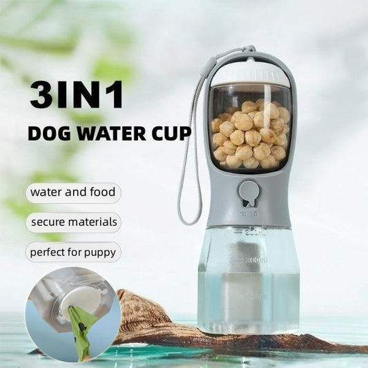 All-in-One Pet Walk Bottle – 300mL Hydration, Treats & Poop Bags